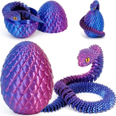 3D Geprinte Slang Speelgoed voor Pasen - Draken Ei en Slang Eieren - Creatief Dierenspeelgoed voor Kinderen en Decoratie voor Thuis (Blauw Paars)