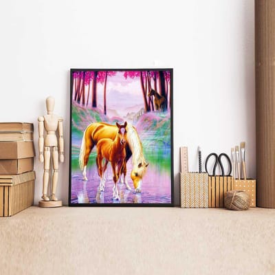 Diamond Mozaïek Paard Diamant Schilderij met Ronde Stenen Landschap Foto van Steentjes 20X30CM gray