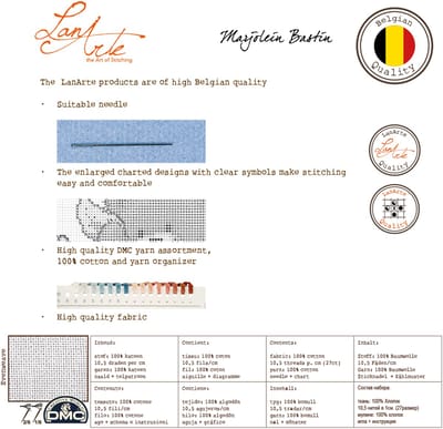 Lanarte Borduurpakket - Borduurset - Borduurpakket volwassenen - Telpakket kit - 10.5 x 8.5 - 4 Jaargetijden - Marjolein Bastin - set van 4 - PN-0007953