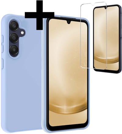 Hoesje - Met Screenprotector - Geschikt voor Samsung Galaxy A26 - Sterk & Shockproof - Back Cover - Siliconen Case - Telefoon Hoes - Telefoonhoesjes - Lichtblauw