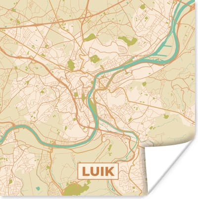 Poster Luik - Kaart - Vintage - Plattegrond - Stadskaart - 100x100 cm XXL