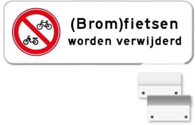 Bord (brom)fietsen worden verwijderd - Weerbestendig Aluminium - 40x15 cm - Bevestiging: Met muur-/ wandmontage beugels
