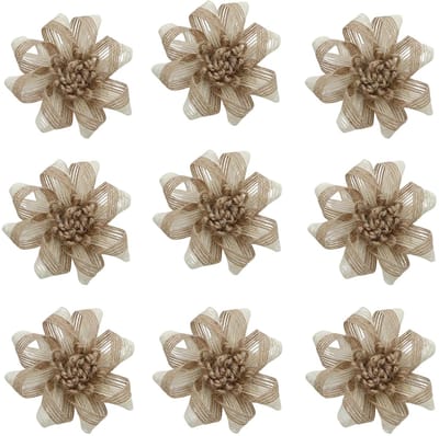 Dailygoods- Jute Bloemen Set 9 Stuks - Handgemaakt - Natuurlijk - Duurzaam - Decoratie - Diameter 8,0 cm