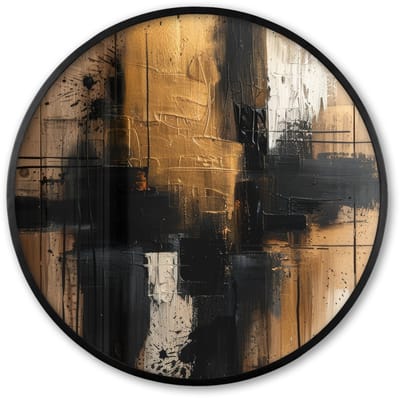 Poster in lijst Rond - Fotolijst 60x60 cm - Posters - Modern - Zwart - Goud - Verf - Ronde posterlijst zwart - Decoratie - Wanddecoratie woonkamer - Muurdecoratie slaapkamer