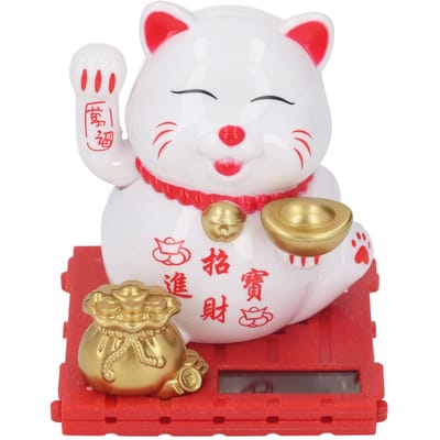 Chat Porte-Bonheur Agitant le Bras Chat Chinois Vif et Adorable Chat Solaire Porte-Bonheur Statue Décoration pour Décorer Réception Voiture blanc