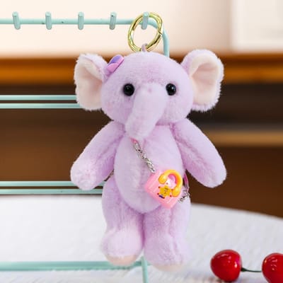 Cartoon Olifant Rugzak Hanger Met schoudertas Anti-verlies Olifant Pluche Speelgoed Schattig Lief Olifant Pluche Sleutelhanger Decoratie paars