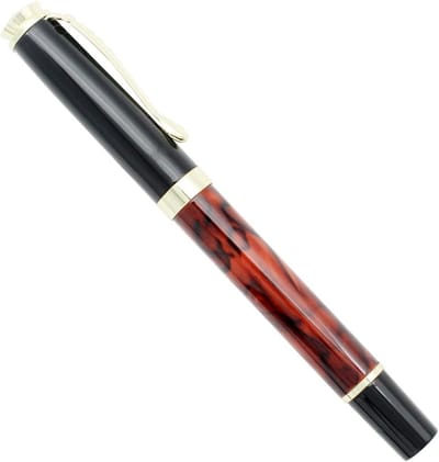 Elegante vulpen in zwart met gouden lijnen en stippen, perfect voor schrijven en tekenen