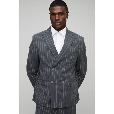 Oversized Warped Pinstripe Blazer | Charcoal | Size 38