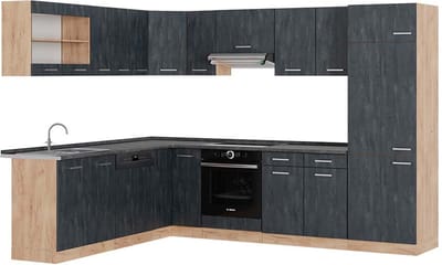 Vicco Hoekkeuken R-Line, Zwart beton/Goudkleurig Eiken, 287 x 227 cm WB Antraciet