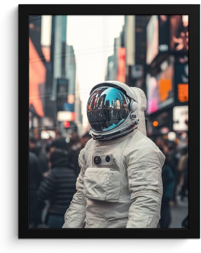 Poster in lijst - Fotolijst 30x40 cm - Posters - Stad - Mensen - Astronaut - Wit - Posterlijst zwart - Decoratie - Wanddecoratie woonkamer - Muurdecoratie slaapkamer