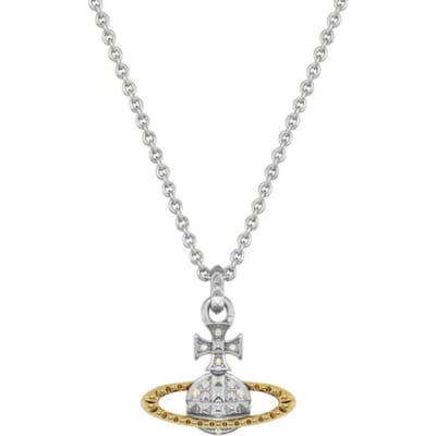 Vivienne Westwood Mayfair Saturnus Studded Goud en Wit Ridderkleur Ketting Unisex ketting Zilver 630203EG-02W204 Basic Packaging-Dust Bag+Box white
