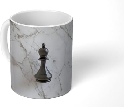 Mok - Koffiemok - Schaakstuk - Loper - Zwart - Marmer print - Mokken - 350 ML - Beker - Koffiemokken - Theemok