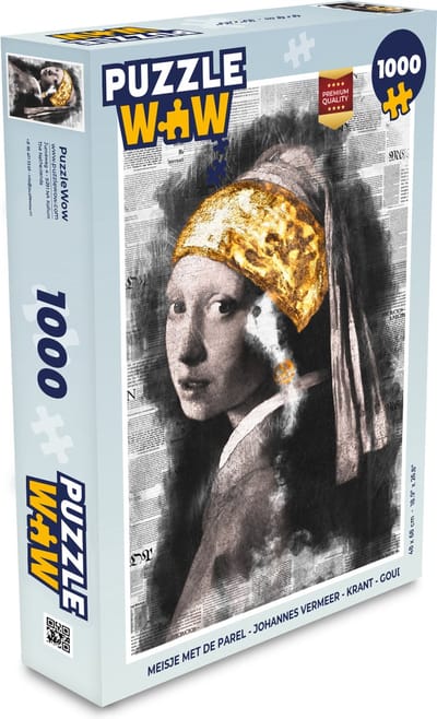 Puzzel Meisje met de parel - Johannes Vermeer - Krant - Goud - Legpuzzel - Puzzel 1000 stukjes volwassenen