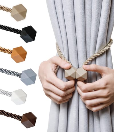 Magnetische gordijnbinders voor raamdecoratie - Dikker draaistouw en sterke magneet - Handgemaakte tiebacks (Beige, 4 stuks)