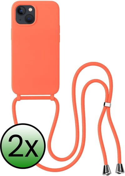 Hoes Geschikt voor iPhone 13 Mini Hoesje Met Koord - Telefoonhoesje Geschikt voor iPhone 13 Mini Backcover Met Afneembaar Koord - Papaya - 2 Stuks
