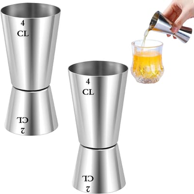 2-delige cocktailmaatbeker, dubbele maat met schaalverdeling 2 cl 4 cl, roestvrij stalen maatbeker cocktail voor gin, whiskey, alcohol, hoogwaardige bar- en cocktailaccessoires