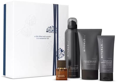 Rituals Geschenkset voor Mannen - 4 Producten - Douchegel 200 ml - Shampoo 70 ml - Eau de Parfum 15 ml - Gezichtsscrub 125 ml - Giftset Man - Cadeaudoos - Geschenkdoos - Badschuim - Doucheschuim - Shower Gel - Douche Foam - Cadeaus - Set Heren Homme