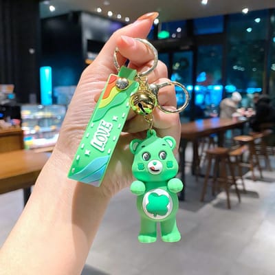 Porte-clés Poupée Ours d'Amour Populaire de Dessin Animé Adorable Tendance Exquise Accessoires de Sac Couple Jouets pour Enfants Cadeaux d'Anniversaire green