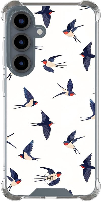 Hoesje (shockproof) geschikt voor Samsung Galaxy S25 - Birdies - Extra sterke case - TPU/polycarbonaat - Print - Blauw, Transparant
