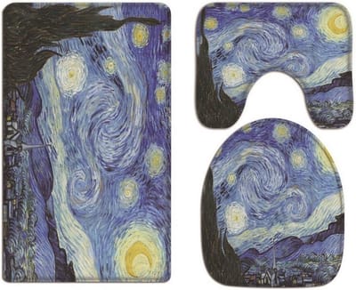 Zachte Flanellen Toiletstoelhoezen en Badmat met Vincent Van Gogh Sterrennacht Print