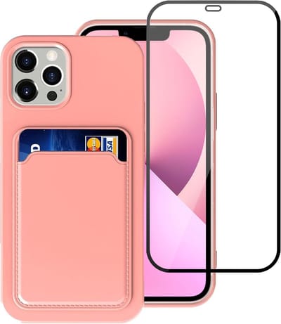 Geschikt voor iPhone 13 Hoesje - Case Roze + Screenprotector - Pasjeshouder - shockproof - Glas - Volledig Dekkend Beschermglas