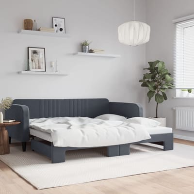 vidaXL - Slaapbank - met - onderschuifbed - 100x200 - cm - fluweel - donkergrijs