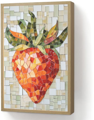 Wandlamp 40x60 cm - Oplaadbaar - Aardbei - Rood - Mozaïek - Fruit - Wandlampen binnen woonkamer - Slaapkamer lamp - Decoratieve nachtlamp - Vloerlamp draadloos