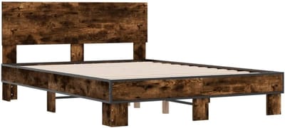 Bedframe Hout Metaal - Slaapkamer Meubel - Ontspannen Slapen - Verwerkt Materiaal - 120x200 cm - Gerookt Eiken