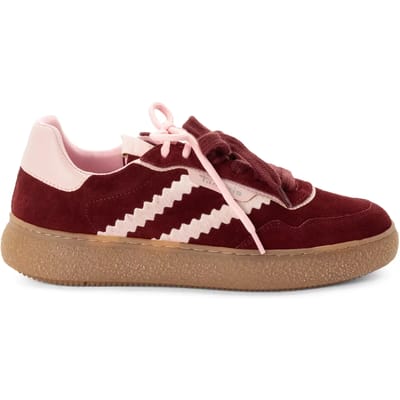 Tamaris Dames Merlot Burgundy Rode Leren Fashion Stripe Veterschoenen