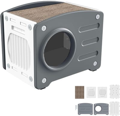 CRLYN® Kattenhuis voor Buiten - Kattenhok Binnen - Kattenbench - Kattenren - Grijs en Wit