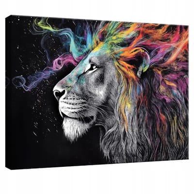 WALLARENA - Canvas schilderij - 100x70 cm - abstracte leeuw voor slaapkamer, woonkamer en keuken