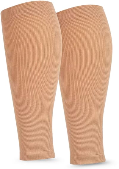 KANGKA Kuitbrace maat L - Scheenbeen Brace - Calf Compression Sleeve - Elastisch Scheenbeen Bandage - Beige