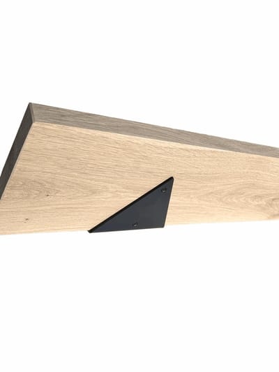 GoudmetHout® Wandplank Industrieel - 40 x 20 cm Muurplank - Eiken Hout - Decoratie Wandrek & Boekenrek - Hangplank Keuken - Wall Shelf + 2 Driehoekvormige Mat Zwarte Plankdragers van Staal