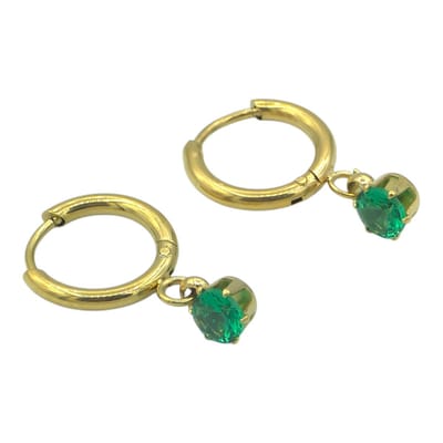 Goldplated stalen oorringen met groen zirkonia steentje – Klein - 11.5mm