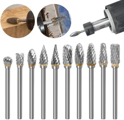 10pcs Rotary Cutter Set - Cutting Tool - Carbide Steel - Solid Twist Drill - Grinding Head voor Dremel Rotatietools - Houtbewerking - Graveren - Boren
