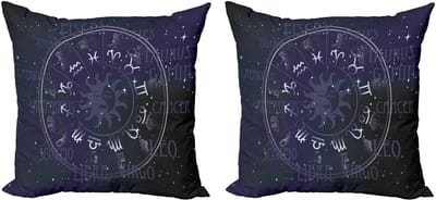 ABAKUHAUS Astrologie Decoratieve kussenhoezen – 2x40x40 cm – Dierenriemrad – Donkerblauw/Wit