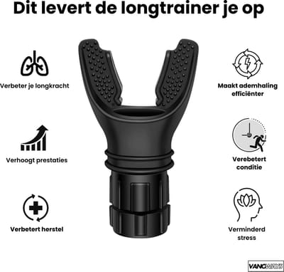 Vanoways Longtrainer – Ademhalingstrainer – Breathing Trainer – Ademtrainer – Instelbare weerstand – Verbeter ademhaling – Uithoudingsvermogen – Sport & Fitness – Hardlopen – Thuis trainen – Compact – Met koord & e-book