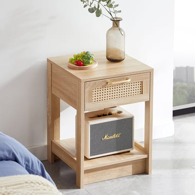 Nachtkastje - 40x40x55 cm - Rotan met Lade - Modern Nachtkastje - Rotan en Hout - Naturel