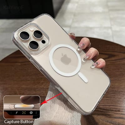 Voor Magesafe Magnetische Transparante Draadloze Oplaadhoes Voor iPhone 16 Pro Max Plus Camera Bediening Opnameknop Transparante Hoes Cover iPhone 16 Plus gray