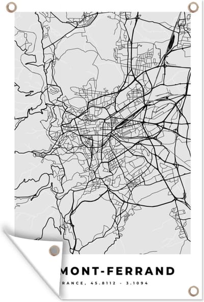 Muurdecoratie Frankrijk - Clemont-Ferrand - Stadskaart - Plattegrond - Kaart - 120x180 cm - Tuinposter - Tuindoek