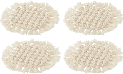 J-Line onderzetter Rond Macramé - polyester - beige - 4 stuks