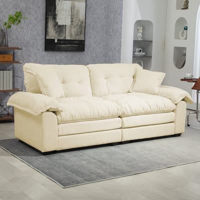 Bank - 213 cm - Diepe Zit met Pocketvering - Traagschuim en Dubbele Vulling - Chenille - Beige