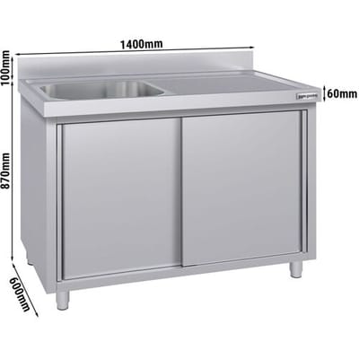 GGM Gastro Spülschrank ECO - 1400x600mm - mit 1 Becken links Zilver