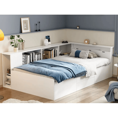 ModernLuxe Eenpersoonsbed 90x200cm in massief hout - met multifunctionele opbergruimte - Wit