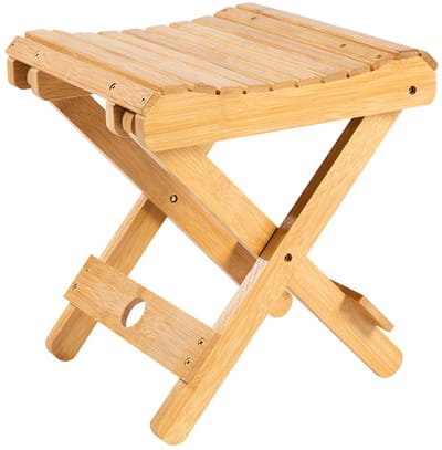 Decopatent - Bamboe Bijzet Kruk - Inklapbare kruk - Bamboe Hout - Inklapbaar krukje - Badkamerkruk - Kinderkruk - Belastbaar tot 80 KG - Afm: 28.3 x 29 x 26 Cm