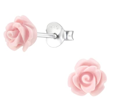 Joy|S - Zilveren roos oorbellen - roze roosje - 6 mm - kinderoorbellen
