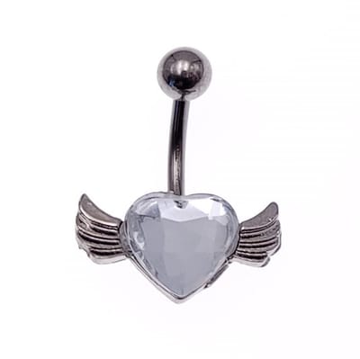 Navel Piercing - Wit Hartje Met Vleugels