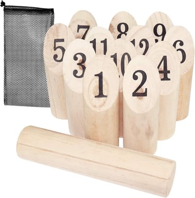 Houten Werpspel voor Buiten: Behendigheidsspel voor 2-8 Spelers, Incl. Kubb Kegels en Net