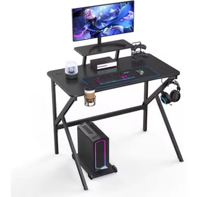 Aafinity Ergonomisch Gamingbureau - Gamingbureau met Monitorstandaard - Computertafel met Bekerhouder en Hoofdtelefoonhaak - Verstelbaar Zwart