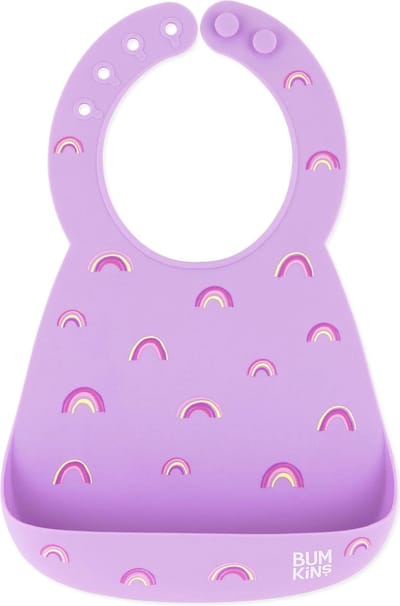 Bumkins - Siliconen Baby Slab met Opvangbakje - Lavendel Regenbogen (6-24 maanden)